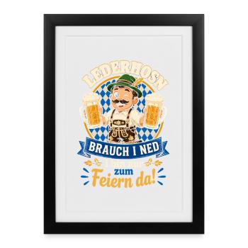 Lederhosen Feiern Prost - Gerahmtes Poster (27 × 37 cm) - Schwarz - Vorne