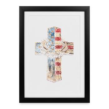 Croix du drapeau avec couronne d’épines - Affiche encadrée (27 × 37 cm) - noir - Devant