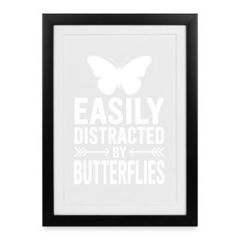 Cadeau des proverbes papillons : plaisante, papillons - Affiche encadrée (27 × 37 cm) - noir - Devant