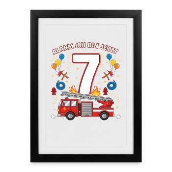 Alarm Ich Bin Jetzt 7 Feuerwehr Geburtstag - Gerahmtes Poster (27 × 37 cm) - Schwarz - Vorne