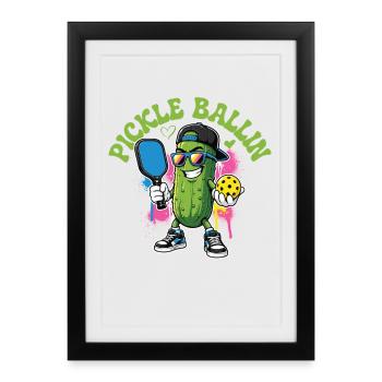 Joueur de pickleball Pickle Ballin - Affiche encadrée (27 × 37 cm) - noir - Devant