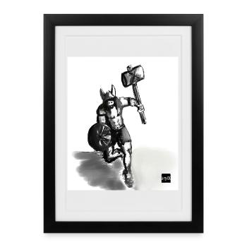 Guerrier viking avec un marteau en marche - Affiche encadrée (27 × 37 cm) - noir - Devant
