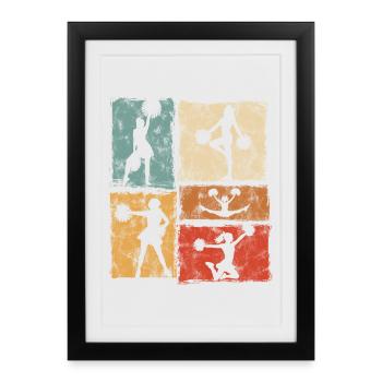 Cheerleader Sport Style Rétro Cheer - Affiche encadrée (27 × 37 cm) - noir - Devant