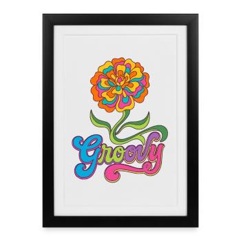 Fleurs de souci groovy rétro des années 70 - Affiche encadrée (27 × 37 cm) - noir - Devant
