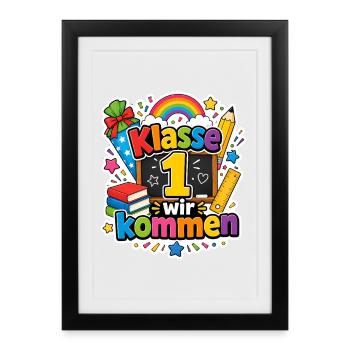 Schulkind 2026 Einschulung 2026 Schulanfang - Gerahmtes Poster (27 × 37 cm) - Schwarz - Vorne