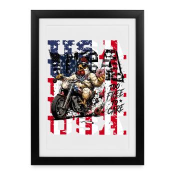 US Chicken Motorcycle trop libre pour s’en soucier plus drôle - Affiche encadrée (27 × 37 cm) - noir - Devant