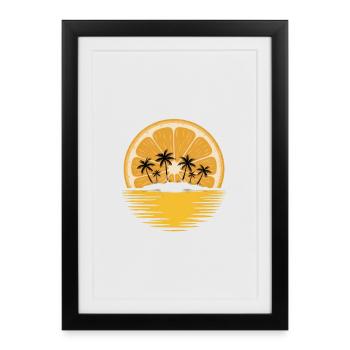 Coucher de soleil orange avec île aux palmiers - Affiche encadrée (27 × 37 cm) - noir - Devant