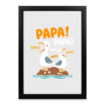Mouettes Papa sur Roche - Affiche encadrée (27 × 37 cm) - noir - Devant