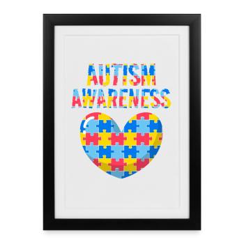 Sensibilisation à l’autisme Puzzle cardiaque Neurodiversité - Affiche encadrée (27 × 37 cm) - noir - Devant