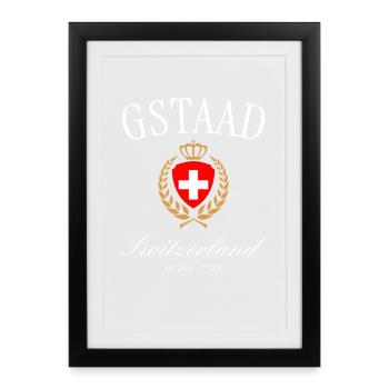 Couronne des armoiries de Gstaad Suisse – Souvenir de voyage - Affiche encadrée (27 × 37 cm) - noir - Devant