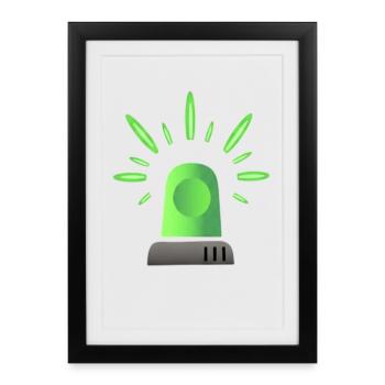 Voyant d’alerte sirène vert - Véhicule d’urgence Urgence - Affiche encadrée (27 × 37 cm) - noir - Devant