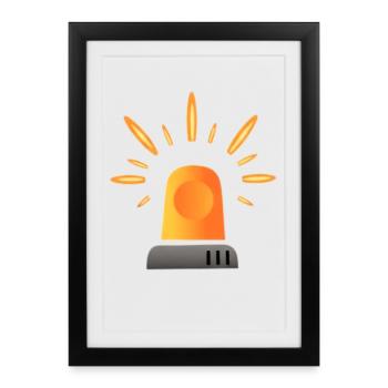 Voyant d’alerte de sirène jaune orange - Affiche encadrée (27 × 37 cm) - noir - Devant