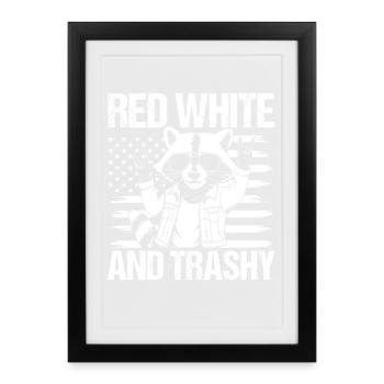 Raton laveur patriotique Drapeau américain Trash Panda - Affiche encadrée (27 × 37 cm) - noir - Devant