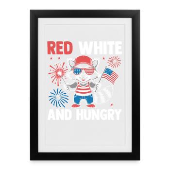 Raton laveur patriotique Drapeau américain Trash Panda - Affiche encadrée (27 × 37 cm) - noir - Devant