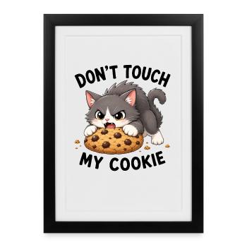Chat mignon dessin animé Cookie Snacking Dicton - Affiche encadrée (27 × 37 cm) - noir - Devant