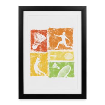 Badminton Moves with Player, Racket, Shuttlecock - Framed poster (27 × 37 cm) - black - Front
