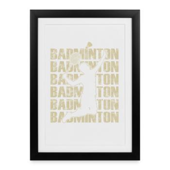 Joueur de badminton de style rétro - Affiche encadrée (27 × 37 cm) - noir - Devant