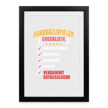Handballspieler Checkliste - Gerahmtes Poster (27 × 37 cm) - Schwarz - Vorne