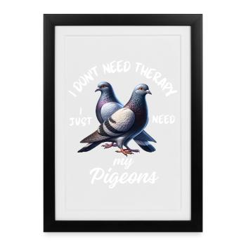 Thérapie par pigeons drôle - Affiche encadrée (27 × 37 cm) - noir - Devant