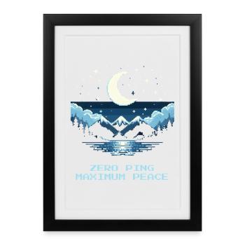 Zéro ping, paix maximale | Pixel Gaming - Affiche encadrée (27 × 37 cm) - noir - Devant
