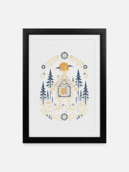Baba Yaga Hütte - Gerahmtes Poster (27 × 37 cm) - Schwarz