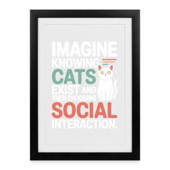 Katze Imagine Knowing Cats Exist Katzenmama Katzen - Gerahmtes Poster (27 × 37 cm) - Schwarz - Vorne