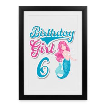 Sirène d’anniversaire du 6e anniversaire - Affiche encadrée (27 × 37 cm) - noir - Devant