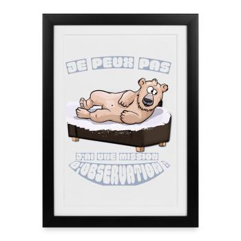 Grizzly Bear on an Observation Mission - Fun Humor - Framed poster (27 × 37 cm) - black - Front