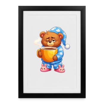 Sleeping bear in pajamas with coffee - Framed poster (27 × 37 cm) - black - Front