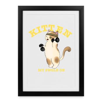Chaton : mon gonflement sur un cadeau drôle de musculation de chat à la salle de sport - Affiche encadrée (27 × 37 cm) - noir - Devant