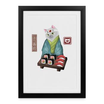 Chef Sushi Cat Cute Japanese Foodie Gift - Framed poster (27 × 37 cm) - black - Front