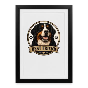 Chien de montagne bernois Meilleur ami Chien propriétaire de chiens - Affiche encadrée (27 × 37 cm) - noir - Devant