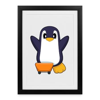 Penguin Skater Skateboard Sport - Framed poster (27 × 37 cm) - black - Front