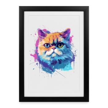 Colorful Exotic Shorthair Cat Face Splash Art - Framed poster (27 × 37 cm) - black - Front