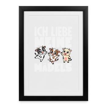 Ich Liebe Meine Mädels Lustige Kühe Bauer Kuh - Gerahmtes Poster (27 × 37 cm) - Schwarz - Vorne