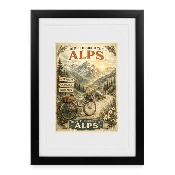 Cycling Through The Swiss Alps Vintage Travel - Framed poster (27 × 37 cm) - black - Front