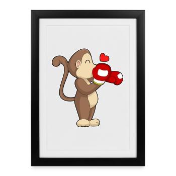 Monkey Boxer Gants de boxe Boxe Boxe - Affiche encadrée (27 × 37 cm) - noir - Devant