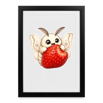 Cute Moth Cartoon Strawberry Summer Design - Framed poster (27 × 37 cm) - black - Front