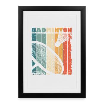 Retro print with badminton racket and shuttlecock - Framed poster (27 × 37 cm) - black - Front