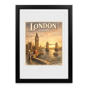Londres Europe Vintage Sunset - Affiche encadrée (27 × 37 cm) - noir - Devant