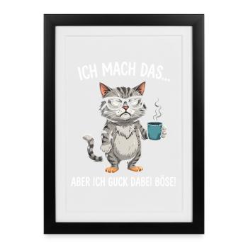 Grimmige Kaffee-Katze - Gerahmtes Poster (27 × 37 cm) - Schwarz - Vorne
