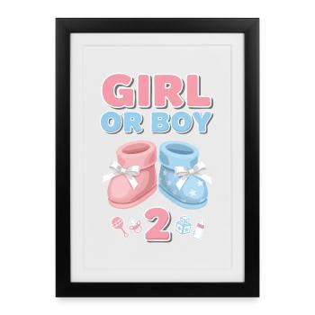 Révélation de sexe : fille ou garçon 2 baby shower bébé - Affiche encadrée (27 × 37 cm) - noir - Devant