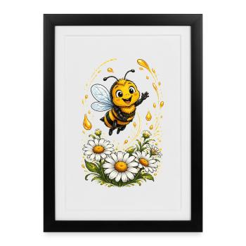 abeille, apiculteur, nid d’abeille, fleurs, insecte des prairies, - Affiche encadrée (27 × 37 cm) - noir - Devant