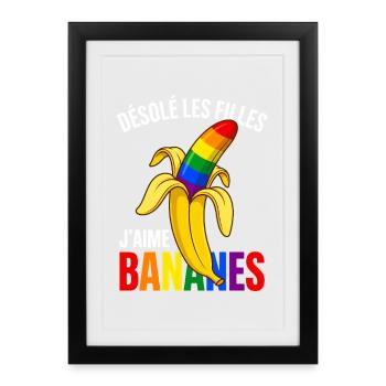 Banane Arc-En-Ciel Humour Fierté Gay Désolé Filles - Affiche encadrée (27 × 37 cm) - noir - Devant
