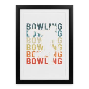 Quilles Skittles Graphique rétro avec joueur de bowling - Affiche encadrée (27 × 37 cm) - noir - Devant