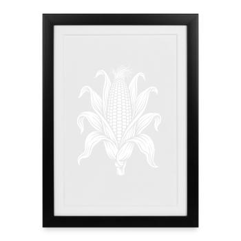 Corn on the cob with leaves: corn nature illustration - Framed poster (27 × 37 cm) - black - Front
