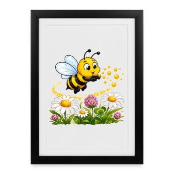 abeille, apiculteur, nid d’abeille, fleurs, insecte des prairies, - Affiche encadrée (27 × 37 cm) - noir - Devant