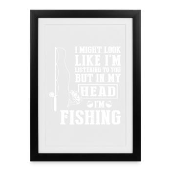 Head Fishing Quote Tee - Framed poster (27 × 37 cm) - black - Front