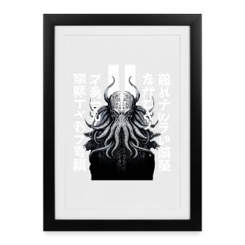 Kraken Runique avec Tentacules d’Écriture - Affiche encadrée (27 × 37 cm) - noir - Devant