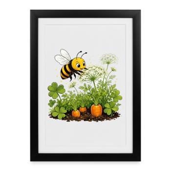 bee honey beekeeper honeycomb flowers meadow insect - Framed poster (27 × 37 cm) - black - Front